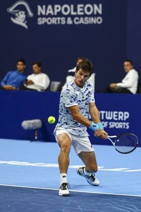 Belgian Gilles-Arnaud Bailly pictured in action during the qualifying phase of the European Open Tennis ATP, Tennis Herren tournament, in Antwerp, Sunday 13 October 2024. DAVIDxPINTENS  x102441226x