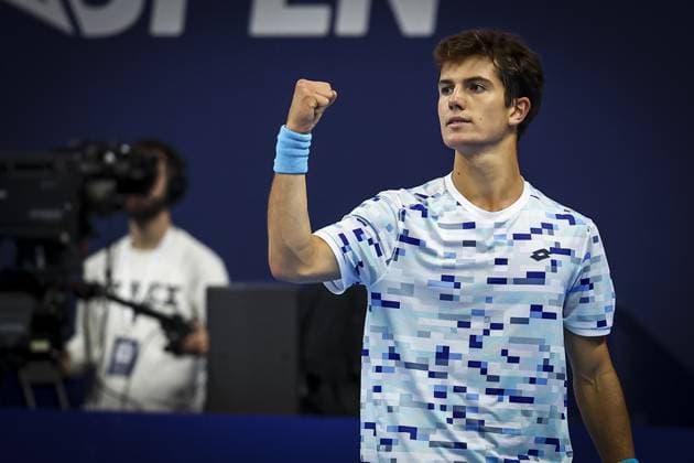 Belgian Gilles-Arnaud Bailly pictured during the qualifying phase of the European Open Tennis ATP, Tennis Herren tournament, in Antwerp, Sunday 13 October 2024. DAVIDxPINTENS  x102441230x