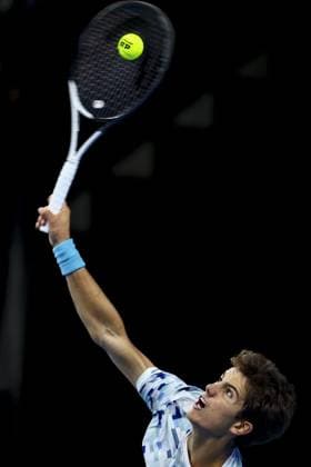 Belgian Gilles-Arnaud Bailly pictured in action during the qualifying phase of the European Open Tennis ATP, Tennis Herren tournament, in Antwerp, Sunday 13 October 2024. DAVIDxPINTENS  x102441235x