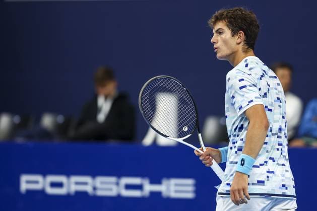 Belgian Gilles-Arnaud Bailly pictured in action during the qualifying phase of the European Open Tennis ATP, Tennis Herren tournament, in Antwerp, Sunday 13 October 2024. DAVIDxPINTENS  x102441236x