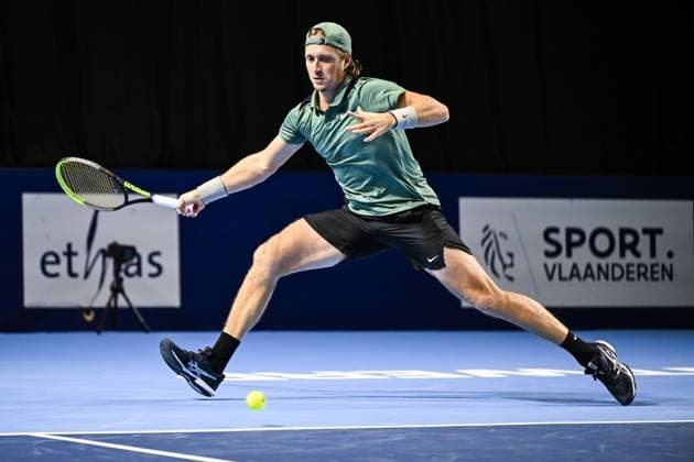 Dutch Jelle Sels pictured in action during the qualifying phase of the European Open Tennis ATP, Tennis Herren tournament, in Antwerp, Sunday 13 October 2024. TOM GOYVAERTS TomxGoyvaerts  x102441520x