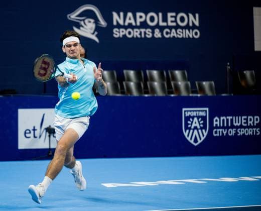 Brazilian Thiago Seyboth Wild pictured in action during a tennis match in the qualification phase for the ATP, Tennis Herren European Open Tennis tournament in Antwerp, Monday 14 October 2024. JASPERxJACOBS  x102481453x