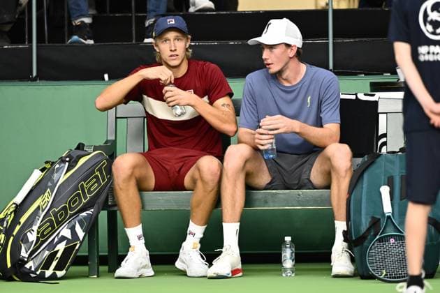 STOCKHOLM, SWEDEN 20241014 Leo Borg paired with Adam Heinonen facing Gonzalo Escobar and Diego Hidalgo during the opening round of the BNP Paribas Nordic Open at Kungliga tennishallen in Stockholm STOCKHOLM SWEDEN x10040x  Copyright: xAndersxWiklund TTx NORDIC OPEN TENNIS 2024