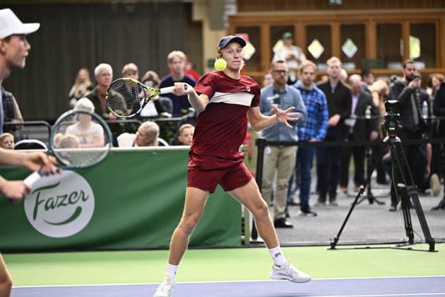 STOCKHOLM, SWEDEN 20241014 Leo Borg paired with Adam Heinonen facing Gonzalo Escobar and Diego Hidalgo during the opening round of the BNP Paribas Nordic Open at Kungliga tennishallen in Stockholm STOCKHOLM SWEDEN x10040x  Copyright: xAndersxWiklund TTx NORDIC OPEN TENNIS 2024