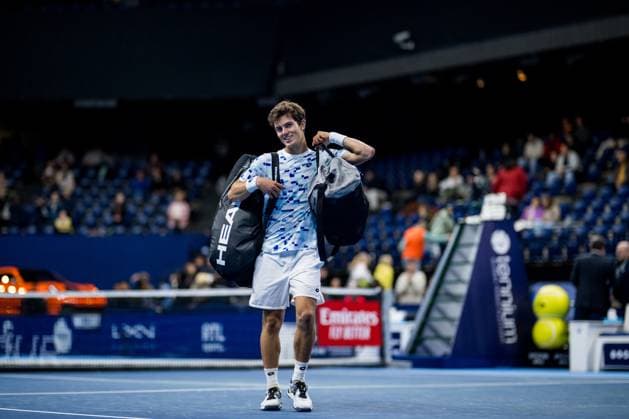 Belgian Gilles-Arnaud Bailly pictured after a tennis match in the qualification phase for the ATP, Tennis Herren European Open Tennis tournament in Antwerp, Monday 14 October 2024. JASPERxJACOBS  x102493391x