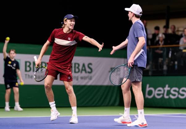 241014 Leo Borg of Sweden and Adam Heinonen of Sweden compete in a men s doubles tennis match during day 3 of the ATP 250 Nordic Open on October 14, 2024 in Stockholm Photo Jesper Zerman BILDBYRAN kod JZ JZ0576 tennis nordic open 3 bbeng  Copyright: JESPERxZERMAN BB241014JZ052