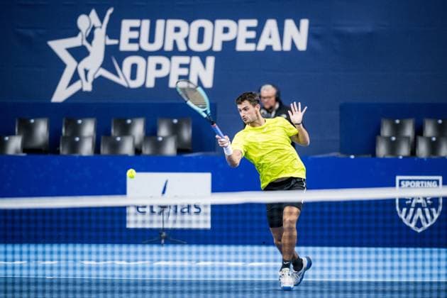 Mariano Navone pictured in action during a tennis match in the round of 32 of the singles competition at the ATP, Tennis Herren European Open Tennis tournament in Antwerp, Monday 14 October 2024. JASPERxJACOBS  x102517202x