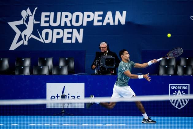 Brazilian Thiago Monteiro pictured in action during a tennis match in the round of 32 of the singles competition at the ATP, Tennis Herren European Open Tennis tournament in Antwerp, Monday 14 October 2024. JASPERxJACOBS  x102517581x