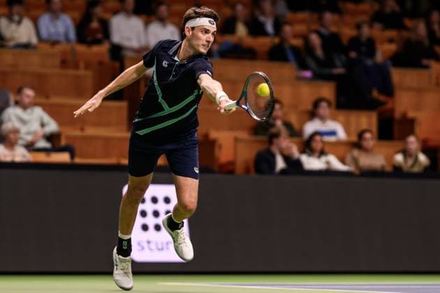 241014 Marc Andrea Huesler of Switzerland competes in a men s singles tennis match during day 3 of the ATP 250 Nordic Open on October 14, 2024 in Stockholm Photo Jesper Zerman BILDBYRAN kod JZ JZ0576 tennis nordic open 3 bbeng  Copyright: JESPERxZERMAN BB241014JZ059
