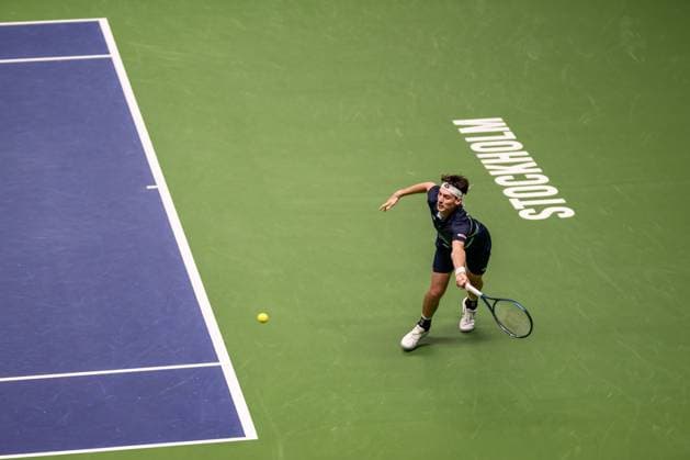 241014 Marc Andrea Huesler of Switzerland competes in a men s singles tennis match during day 3 of the ATP 250 Nordic Open on October 14, 2024 in Stockholm Photo Jesper Zerman BILDBYRAN kod JZ JZ0576 tennis nordic open 3 bbeng  Copyright: JESPERxZERMAN BB241014JZ065