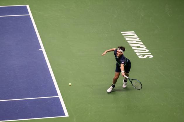 241014 Marc Andrea Huesler of Switzerland competes in a men s singles tennis match during day 3 of the ATP 250 Nordic Open on October 14, 2024 in Stockholm Photo Jesper Zerman BILDBYRAN kod JZ JZ0576 tennis nordic open 3 bbeng  Copyright: JESPERxZERMAN BB241014JZ068