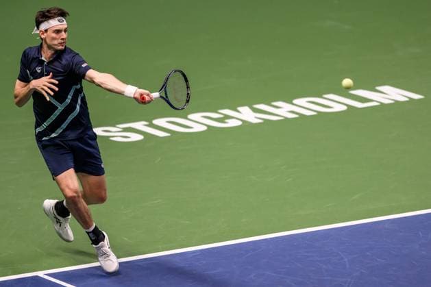 241014 Marc Andrea Huesler of Switzerland competes in a men s singles tennis match during day 3 of the ATP 250 Nordic Open on October 14, 2024 in Stockholm Photo Jesper Zerman BILDBYRAN kod JZ JZ0576 tennis nordic open 3 bbeng  Copyright: JESPERxZERMAN BB241014JZ069