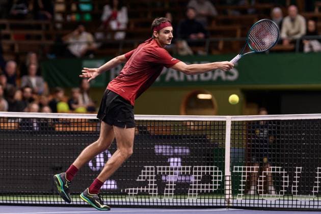 241014 Lorenzo Sonego of Italy competes in a men s singles tennis match during day 3 of the ATP 250 Nordic Open on October 14, 2024 in Stockholm Photo Jesper Zerman BILDBYRAN kod JZ JZ0576 tennis nordic open 3 bbeng  Copyright: JESPERxZERMAN BB241014JZ070