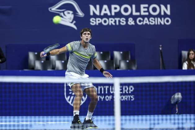 Tomas martin Etcheverry pictured in action during a tennis match in the round of 32 of the singles competition at the ATP, Tennis Herren European Open Tennis tournament in Antwerp, Monday 14 October 2024. DAVIDxPINTENS  x102526206x