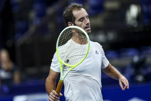French Richard Gasquet looks dejected during a tennis match in the round of 32 of the singles competition at the ATP, Tennis Herren European Open Tennis tournament in Antwerp, Monday 14 October 2024. DAVIDxPINTENS  x102526243x