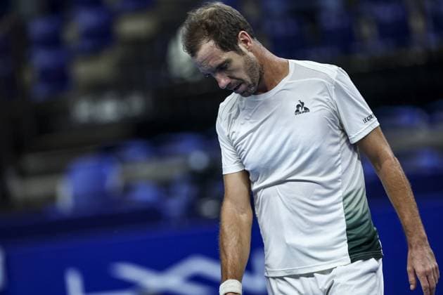 French Richard Gasquet looks dejected during a tennis match in the round of 32 of the singles competition at the ATP, Tennis Herren European Open Tennis tournament in Antwerp, Monday 14 October 2024. DAVIDxPINTENS  x102526249x