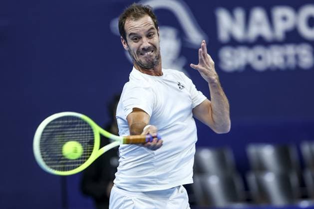 French Richard Gasquet pictured in action during a tennis match in the round of 32 of the singles competition at the ATP, Tennis Herren European Open Tennis tournament in Antwerp, Monday 14 October 2024. DAVIDxPINTENS  x102526259x
