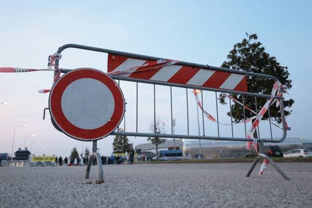 Udine, Italy, 14th October 2024. Road blocades around the stadium priro to the UEFA Nations League match at Stadio Friuli, Udine. Picture credit should read: Jonathan Moscrop Sportimage EDITORIAL USE ONLY. No use with unauthorised audio, video, data, fixture lists, club league logos or live services. Online in-match use limited to 120 images, no video emulation. No use in betting, games or single club league player publications. SPI-3371-0006
