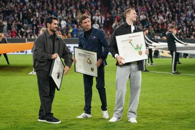 Bilder des Jahres 2024, Sport 10 Oktober Sport Themen der Woche KW42 Sport Bilder des Tages Abschied von Thomas Müller, Manuel Neuer, Ilkay Gündogan, Toni Kroos - München 14.10.2024: Deutschland vs. Niederlande, Nations League, 4. Spieltag *** Farewell to Thomas Müller, Manuel Neuer, Ilkay Gündogan, Toni Kroos Munich 14 10 2024 Germany v Netherlands, Nations League, Matchday 4