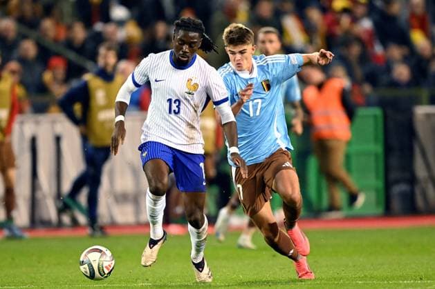 BRUSSELS - (l-r) Manu Kone of France, Charles de Ketelaere of Belgium during the UEFA Nations League match between Belgium and France at the King Baudouin Stadium on Oct. 14, 2024 in Brussels, Belgium. ANP Hollandse Hoogte UEFA Nations League 2024 25 League A Group A2 2024 25 xVIxANPxSportx xGerritxvanxKeulenxIVx 510901811 originalFilename: 510901811.jpg
