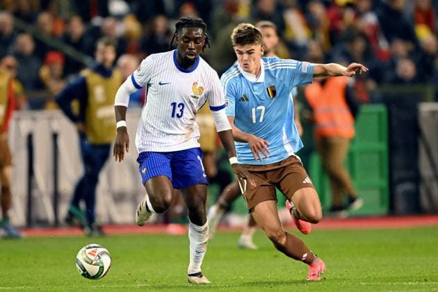 BRUSSELS - (l-r) Manu Kone of France, Charles de Ketelaere of Belgium during the UEFA Nations League match between Belgium and France at the King Baudouin Stadium on Oct. 14, 2024 in Brussels, Belgium. ANP Hollandse Hoogte UEFA Nations League 2024 25 League A Group A2 2024 25 xVIxANPxSportx xGerritxvanxKeulenxIVx 510901819 originalFilename: 510901819.jpg