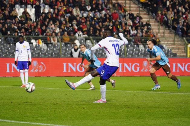 Randal Kolo Muani of France puts his side 1-0 ahead with a penalty Belgium v France, UEFA Nations League, League A, Group 2, Football, Stade Roi Baudouin, Brussels, Belgium, 14 Oct 2024 EDITORIAL USE ONLY No use with unauthorised audio, video, data, fixture lists, club league logos or live services. Online in-match use limited to 120 images, no video emulation. No use in betting, games or single club league player publications. Copyright: xDavexWinter Shutterstockx 14783126ad