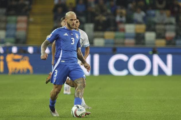 CALCIO - UEFA Nations League - Italy vs Israel Federico Dimarco of Italy play the ball during Italy vs Israel, matchday 4 of League A of Uefa Nations League 2025, game at Bluenergy stadium - stadio Friuli in Udine (UD), Italy, on October 14, 2024. Udine Italy  Copyright: xIPAxSport ABACAx