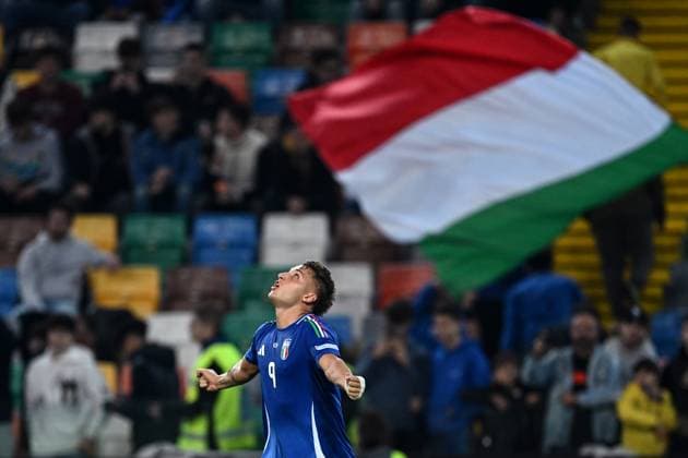 Sport Bilder des Tages Mg Udine 14 10 2024 - Nations League Italia-Israele foto Matteo Gribaudi Image nella foto: esultanza gol Mateo Retegui 