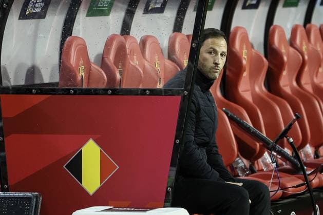 Belgium s head coach Domenico Tedesco pictured at the start of a soccer game between Belgian national soccer team Red Devils and France, match 4 (out of 6) in the League A Group 2 of the UEFA Nations League 2025 competition, Monday 14 October 2024 in Brussels. BRUNOxFAHY  x102532453x