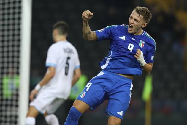 October 14, 2024, Udine, Friuli, Italy: MATEO RETEGUI 9 reacts to scoring his penalty kick in the UEFA Nations League 2024 matchday 4 0f 6 between ITALY and ISRAEL at Bluenergy Stadium in Udine, Italy Udine Italy - ZUMAc179 20241014_zep_c179_018 Copyright: xMickaelxChavetx