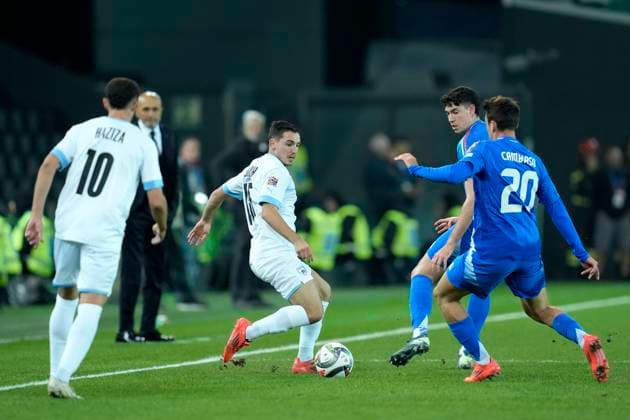 Dolev Haziza (Israel) controls the ball, UEFA Nations League 2024 25 League A Group A2, Italy v Israel, Stadio Friuli, October 14, 2024, Udine, Italy.