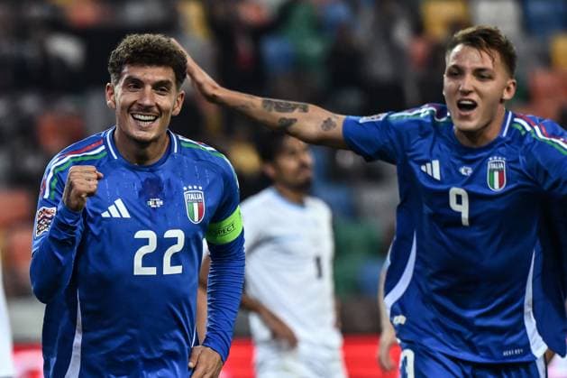 Db Udine 14 10 2024 - Nations League Italia-Israele foto Daniele Buffa Image nella foto: esultanza gol Giovanni Di Lorenzo 