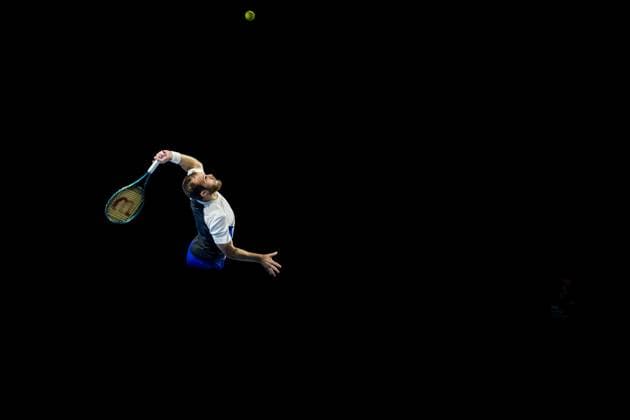 French Hugo Gaston pictured in action during a tennis match in the round of 32 of the singles competition at the ATP, Tennis Herren European Open Tennis tournament in Antwerp, Tuesday 15 October 2024. JASPERxJACOBS  x102615108x