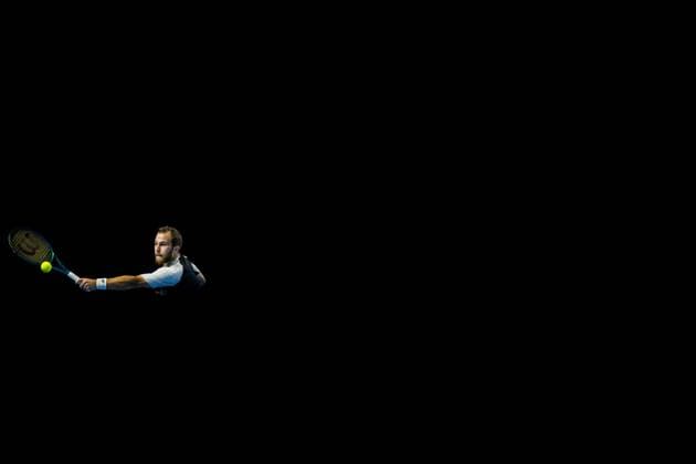 French Hugo Gaston pictured in action during a tennis match in the round of 32 of the singles competition at the ATP, Tennis Herren European Open Tennis tournament in Antwerp, Tuesday 15 October 2024. JASPERxJACOBS  x102615113x