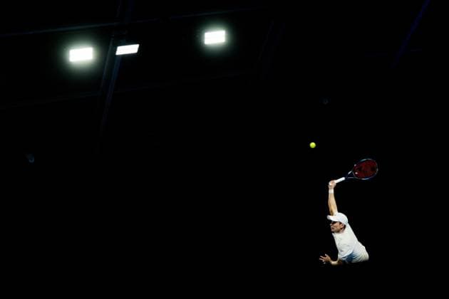 Sport Bilder des Tages Alexey Vatutin pictured in action during a tennis match in the round of 32 of the singles competition at the ATP, Tennis Herren European Open Tennis tournament in Antwerp, Tuesday 15 October 2024. JASPERxJACOBS  x102615191x