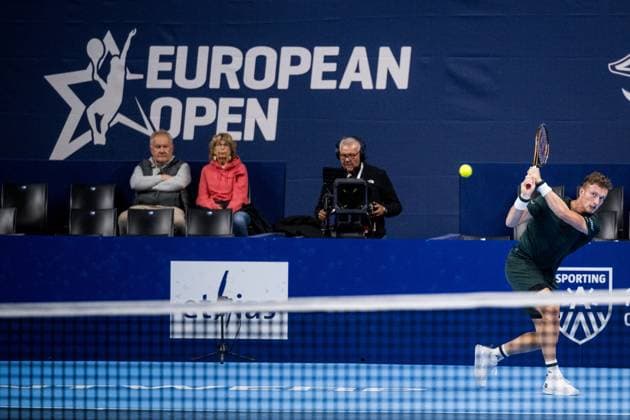 Jiri Lehecka pictured in action during a tennis match in the round of 32 of the singles competition at the ATP, Tennis Herren European Open Tennis tournament in Antwerp, Tuesday 15 October 2024. JASPERxJACOBS  x102615265x