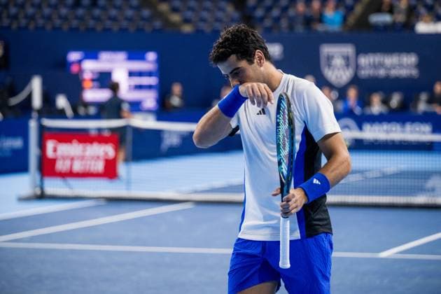 Spanish Jaume Munar pictured in action during a tennis match in the round of 32 of the singles competition at the ATP, Tennis Herren European Open Tennis tournament in Antwerp, Tuesday 15 October 2024. JASPERxJACOBS  x102615288x
