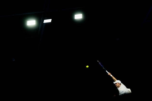 Alexey Vatutin pictured in action during a tennis match in the round of 32 of the singles competition at the ATP, Tennis Herren European Open Tennis tournament in Antwerp, Tuesday 15 October 2024. JASPERxJACOBS  x102615360x