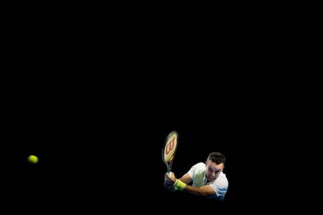 Spanish Roberto Bautista-Agut pictured in action during a tennis match in the round of 32 of the singles competition at the ATP, Tennis Herren European Open Tennis tournament in Antwerp, Tuesday 15 October 2024. JASPERxJACOBS  x102615575x