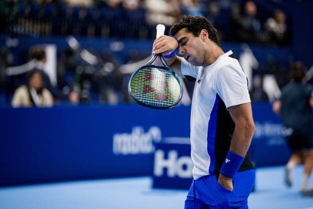 Spanish Jaume Munar pictured in action during a tennis match in the round of 32 of the singles competition at the ATP, Tennis Herren European Open Tennis tournament in Antwerp, Tuesday 15 October 2024. JASPERxJACOBS  x102616239x