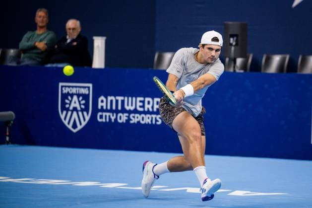 US Marcos Giron pictured in action during a tennis match in the round of 32 of the singles competition at the ATP, Tennis Herren European Open Tennis tournament in Antwerp, Tuesday 15 October 2024. JASPERxJACOBS  x102620428x