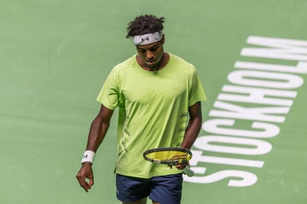 241015 Elias Ymer of Sweden competes in a men s singles tennis match against Nicolas Jarry of Chile during day 4 of the ATP 250 Nordic Open on October 15, 2024 in Stockholm Photo Sara Damne BILDBYRAN kod SD EW0443 tennis atp 250 nordic open day 4 bbeng depp  Copyright: SARAxDAMNE BB241015SD001