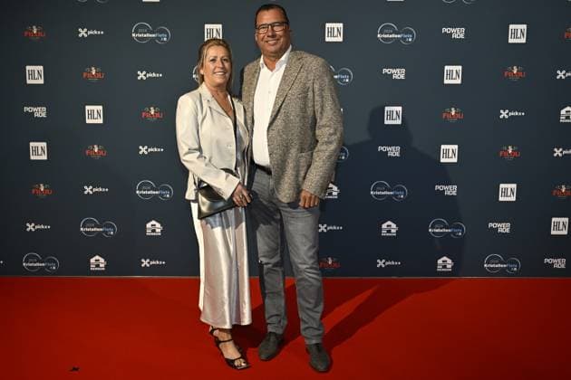 Inge Dierckx and Soudal Quick-Step sports director Wilfried Peeters pictured on the red carpet at the arrival for the Kristallen Fiets (Crystal Bike - Velo de Cristal) award ceremony for the best cyclists of the 2024 cycling season, organized by Flemish newspaper Het Laatste Nieuws, Tuesday 15 October 2024, in Kruisem. DIRKxWAEM  x102639365x