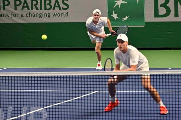 STOCKHOLM, SWEDEN 20241015 Erik Grevelius and Filip Bergevi in their match against Jeevan Nedunchezhiyan and Vijay Sundar Prashanth, Indoien in doubles during the Nordic Open in Kungliga Tennishallen STOCKHOLM SWEDEN x10060x  Copyright: xHenrikxMontgomery TTx NORDIC OPEN TENNIS 2024