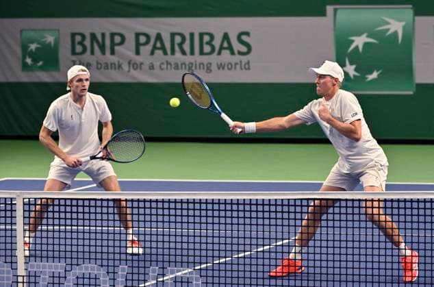 STOCKHOLM, SWEDEN 20241015 Erik Grevelius and Filip Bergevi in their match against Jeevan Nedunchezhiyan and Vijay Sundar Prashanth, Indoien in doubles during the Nordic Open in Kungliga Tennishallen STOCKHOLM SWEDEN x10060x  Copyright: xHenrikxMontgomery TTx NORDIC OPEN TENNIS 2024