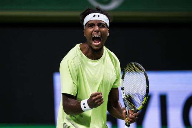 241015 Elias Ymer of Sweden competes in a men s singles tennis match during day 4 of the ATP 250 Nordic Open on October 15, 2024 in Stockholm Photo Emma Wallskog BILDBYRAN COP 320 EW0443 tennis tennis atp 250 nordic open day 4 bbeng jubel  Copyright: EMMAxWALLSKOG BB241015EW022