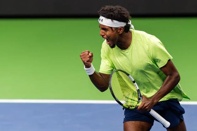 241015 Elias Ymer of Sweden competes in a men s singles tennis match against Nicolas Jarry of Chile during day 4 of the ATP 250 Nordic Open on October 15, 2024 in Stockholm Photo Sara Damne BILDBYRAN kod SD EW0443 tennis atp 250 nordic open day 4 bbeng jubel  Copyright: SARAxDAMNE BB241015SD008