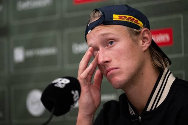 241015 Leo Borg of Sweden during a press conference after a men s singles tennis match during day 4 of the ATP 250 Nordic Open on October 15, 2024 in Stockholm Photo Emma Wallskog BILDBYRAN COP 320 EW0443 tennis atp 250 nordic open day 4 bbeng depp  Copyright: EMMAxWALLSKOG BB241015EW062