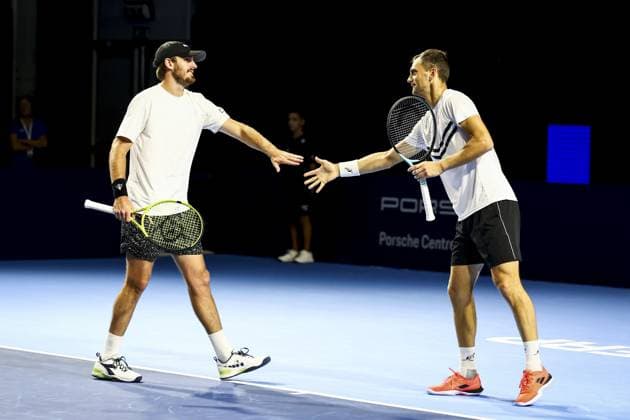 American Robert Galloway and Kazach Aleksandr Nedovyesov pictured during a tennis match in the round of 16 of the doubles competition at the ATP, Tennis Herren European Open Tennis tournament in Antwerp, Wednesday 16 October 2024. DAVIDxPINTENS  x102686586x