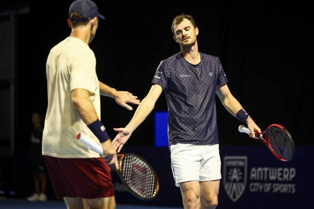 Great-Britain s Jamie Murray and Australian John Peers pictured during a tennis match in the round of 16 of the doubles competition at the ATP, Tennis Herren European Open Tennis tournament in Antwerp, Wednesday 16 October 2024. DAVIDxPINTENS  x102686733x